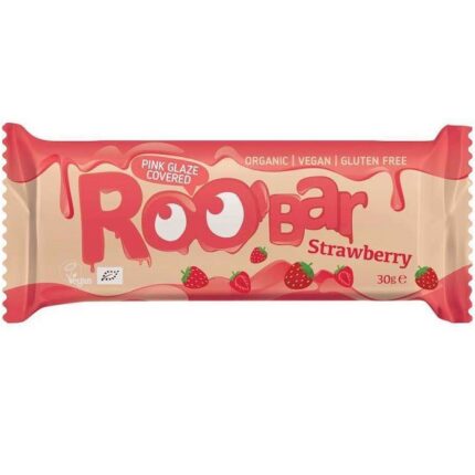 Baton cu capsune invelit in glazura roz bio 30g Roobar