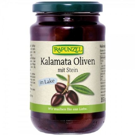 Masline Kalamata violet bio cu samburi, in saramura 335g Rapunzel
