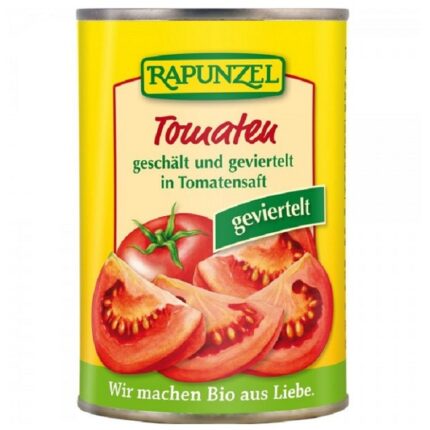 Tomate decojite bio, taiate in patru 400g Rapunzel