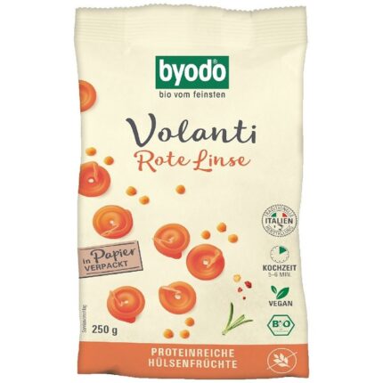 Paste volanti din linte rosie bio, fara gluten 250g Byodo