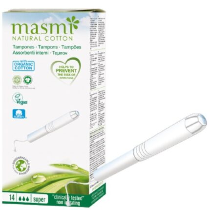 Tampoane din bumbac organic, cu aplicator, super 3 picaturi 14 buc Masmi