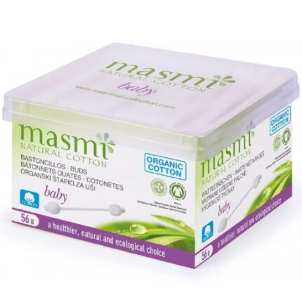 Betisoare din bumbac bio cu opritor pt bebelusi 56 buc Masmi