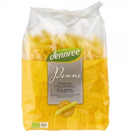 Penne porumb si orez bio, fara gluten 500g Dennree