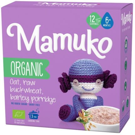 Porridge din 3 cereale integrale cu ovaz, hrisca si orz bio 200g Mamuko 6+ luni