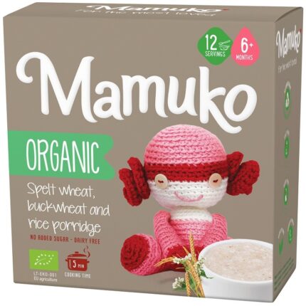 Porridge din 3 cereale cu spelta, hrisca si orez bio 200g Mamuko 6+ luni