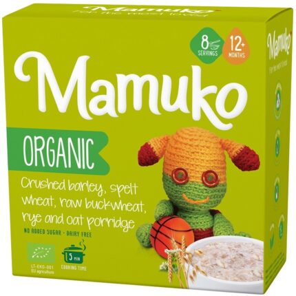 Porridge din 5 cereale orz, spelta, hrisca, secara si fulgi de ovaz bio 200g Mamuko 12+ luni