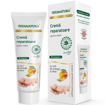 Crema reparatoare pentru maini cu unt de mango si shea, naturala 50ml VivaNatura