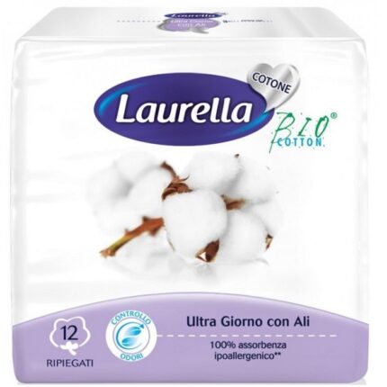 Absorbante de zi cu aripioare din bumbac organic, 3 picaturi 12buc Laurella Bio Cotton