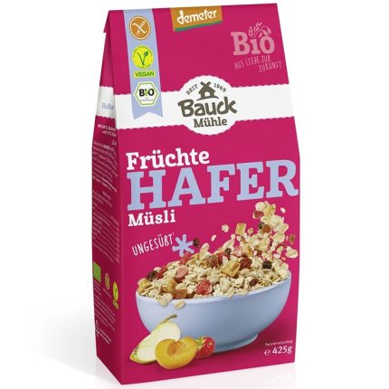 Musli cu ovaz si fructe bio, neindulcit, fara gluten 425g Bauckhof