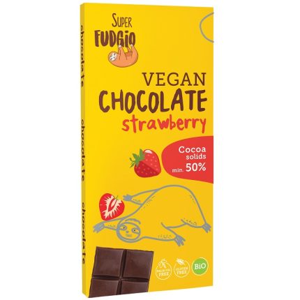 Ciocolata cu capsune bio vegan, fara gluten 80g Super Fudgio