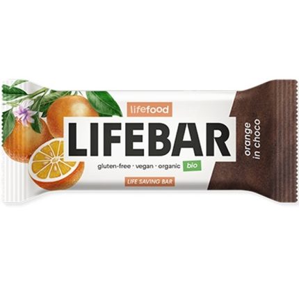 Baton cu portocale in ciocolata bio raw vegan, fara gluten, fara zahar 40g Lifebar