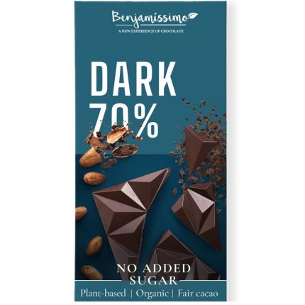 Ciocolata neagra bio 70% cacao, fara zahar 60g Benjamissimo
