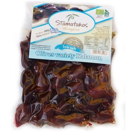 Masline Kalamata vidate cu continut redus de sare bio 500g Stamatakos Grecia