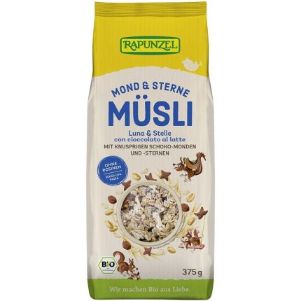 Musli bio pentru copii cu stele de ciocolata 375g Rapunzel