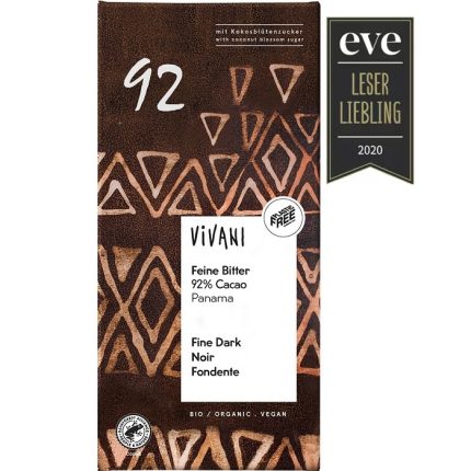 Ciocolata amaruie 92% cacao si zahar de cocos bio, vegana 80g Vivani