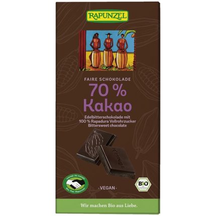 Ciocolata amaruie bio vegana, 70% cacao 80g Rapunzel