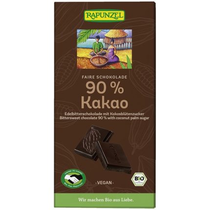 Ciocolata amaruie 90% cacao cu zahar de cocos, bio vegan 80g Rapunzel