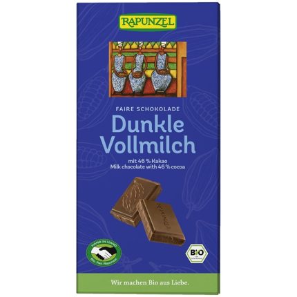 Ciocolata neagra cu lapte integral 46% cacao bio 100g Rapunzel