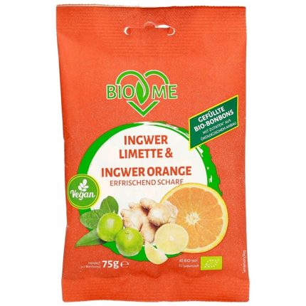 Bomboane cu ghimbir - lime si ghimbir - portocala 75g Bio Loves Me