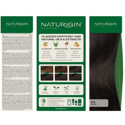 Vopsea de par naturala, permanenta 2.0 Negru 115ml Naturigin