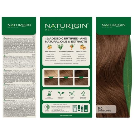 Vopsea de par naturala, permanenta 6.0 Blond Inchis Auriu 115ml Naturigin