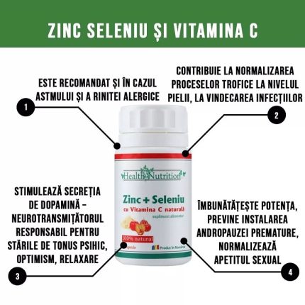 Zinc, seleniu si vitamina C naturala, imunitate puternica 90 capsule Health Nutrition