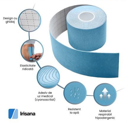 Bandaj neuromuscular elastic adeziv cu turmalina, rola 5m Irisana