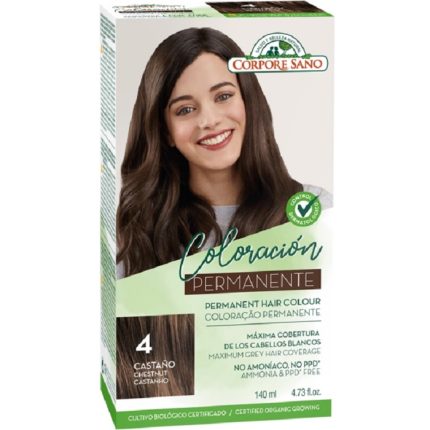 Vopsea de par permanenta, fara amoniac nr 4 Castaniu 140ml Corpore Sano