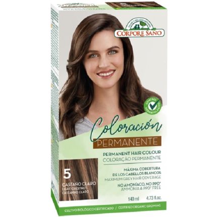 Vopsea de par permanenta, fara amoniac nr 5 Castaniu deschis 140ml Corpore Sano
