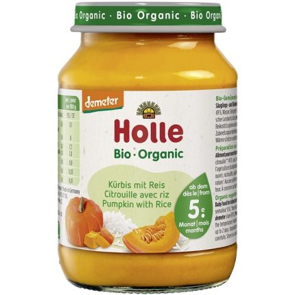 Piure din dovleac cu orez bio pentru copii, fara gluten +5 luni 190g Holle
