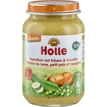 Piure din mazare si dovlecei bio pentru copii, fara gluten +6 luni 190g Holle