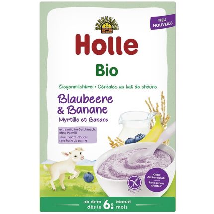 Terci cu lapte de capra, banane si afine bio fara gluten, pentru copii, +6 luni 200g Holle