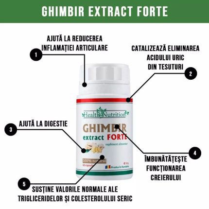 Ghimbir extract forte, sustine digestia si intareste imunitatea 60 capsule Health Nutrition