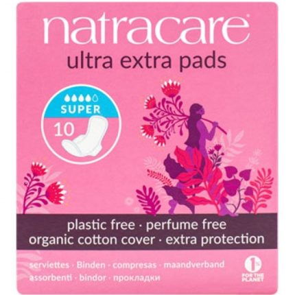 Absorbante din bumbac bio Ultra Extra de noapte, 4 picaturi Super 10buc Natracare