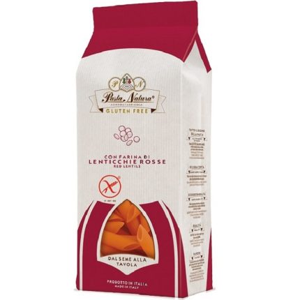 Penne din linte rosie bio, fara gluten 250g Pasta Natura