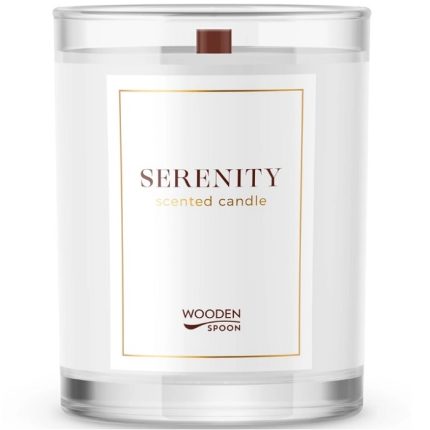 Lumanare naturala cu flori albe Serenity 200g Wooden Spoon