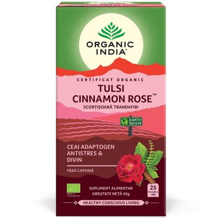 Ceai tulsi, scortisoara si trandafiri, ceai bio antistres 25 plicuri Organic India