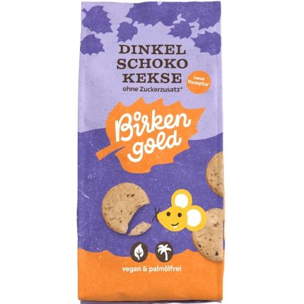 Biscuiti din spelta cu ciocolata, vegan, fara zahar 125g Birkengold