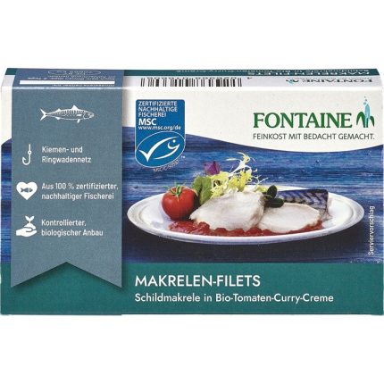 File de macrou fara piele in crema bio curry cu roșii 125g Fontaine